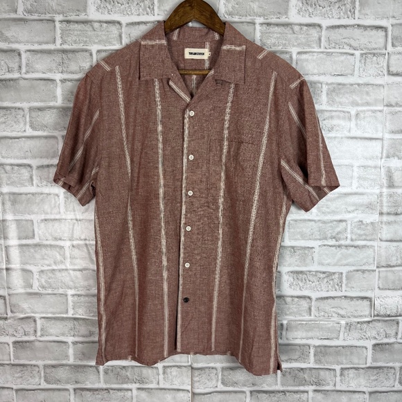 Taylor Stitch Dusty Red Striped Linen Blend Casual Button Shirt Mens 42 / LARGE - Picture 1 of 7